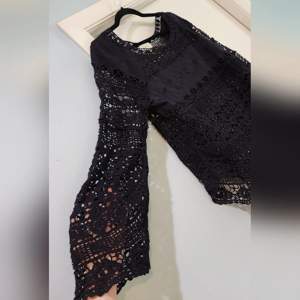 Women's Deletta Anthropologie Crochet Navy Blue Shirt, Size L - Picture 4 of 12